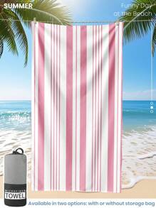 Toalha de praia estampada, 1 peça, toalha de banho com listras rosa e branca, toalha de banho, toalha de praia estilo fashion, toalha de banho superabsorvente para banheiro, natação, fitness, ioga, toalha de microfibra macia e confortável, leve e portátil