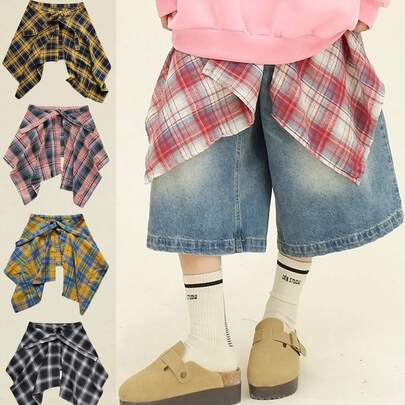 1 chiếc váy kẻ caro nữ có viền xếp nếp nhiều lớp, váy sơ mi một mảnh có viền để mặc ngoài trang phục dạo phố, thiết kế đa năng thích hợp cho tập nhảy, biểu diễn, thể dục dụng cụ, hoạt động bãi biển