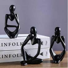 Thinker Statue Trio Plaster Sculpture Nordic Abstract Modern Home Decor Office Living Room Ornament - 黑色 - 查看 3