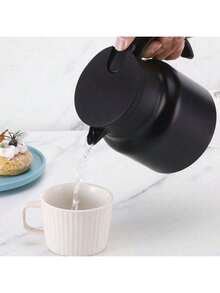 1件不锈钢咖啡壶，带按压开关的小茶壶，家用老白茶，陈年普洱茶冲泡壶，大容量 - 黑色 - 查看 7