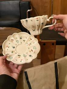 1 bộ tách cà phê và đĩa lót họa tiết hoa nhỏ kiểu Pháp, cốc nghệ thuật Latte, cốc cà phê bằng gốm, quà tặng cho bạn gái - Nhiều màu - Xem 6