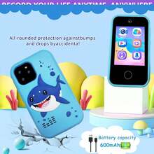 3-9岁男孩鲨鱼主题智能手机玩具，触屏学习玩具，圣诞节和生日礼物，包含硅胶鲨鱼壳、逼真触屏、音乐播放器、双摄像头和教育游戏 - 彩色 - 查看 13