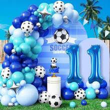 1 set de globos numerados de 32 pulgadas con temática de fútbol (5, 6, 7, 8, 9, 10, 11, 13 o edades), globos azul marino adecuados para partidos deportivos, cumpleaños, vacaciones, decoración de fiestas, decoración de arco - Multicolor - Ver 9