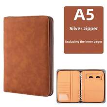 商务拉链袋笔记本A5活页本套装学校用品办公多功能会议记录簿配有卡槽和手机支架仿PU皮革活页夹 - A5 - 查看 26