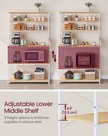 VASAGLE Kitchen Storage Rack, Coffee Bar, Baker's Rack, Total 6 Shelves And 6 Hooks, For Microwave, Steel Frame, Industrial, 40 X 100 X 167 Cm, Oak Colour And White - 黃色 - 查看 5