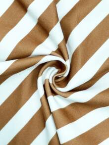 2pcs Women Casual Striped Print Crew Neck Top And Shorts Set - Multicolor - View 3