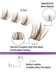 PALM LASHES 240Pcs Brown Lashe 10-12mm With Bottom Lashes 5-6mm C Curl -Clear Band WideSpan Eyelash Extension Individual Fake Eyelashes Clusters With 0.05mm Ultra-Thin Invisilble Band Eyelashes Easy-Application Cluster Lashes For Women Girls
