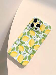 1pc Cute Cartoon Lemon Striped Floral Transparent Hard Phone Case, Compatible With IPhone 11/12/13/14/15/16 Pro Max - 白色 - 查看 3