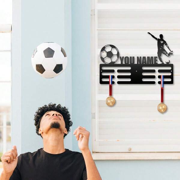 1pc Customizable Metal Football Medal Holder Wall Art Decor - Personalized Football - Vintage Sports Wall Hanging For Living Room, Bedroom, Office, Kids Room, Nursery, Home Decor - Unique Birthday Gift For Sports Fans - Decor, Wall Decor, Room Decor, Living Room Decor, Bedroom Decor, Bathroom Decor, Kitchen Decor, Home Decor, Personalized Gift Back To School