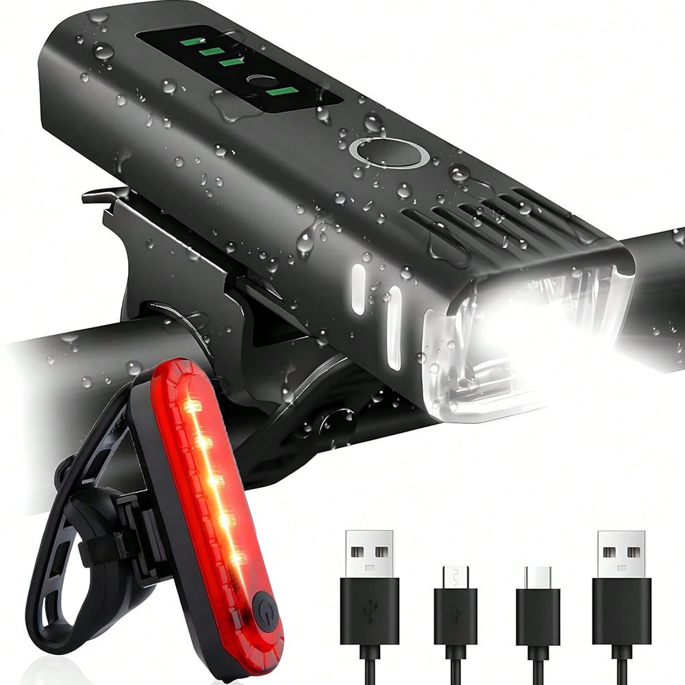 Juego de luces recargables por USB para bicicleta, incluye luces delanteras y traseras, 4 modos de iluminación, diseño impermeable, adecuado para ci