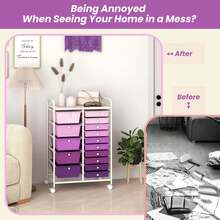 15-Drawer Rolling Storage Cart Mobile Cart With Colorful Drawers & Metal Frame - Purple - View 9