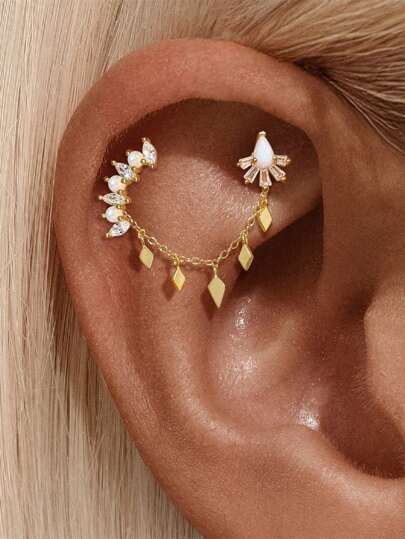 1Pc Chain Accessories 925 Sterling Silver Earring For Women Vintage Geometric Chain Minimalist Gift For Her Wedding Party Fine Jewelry