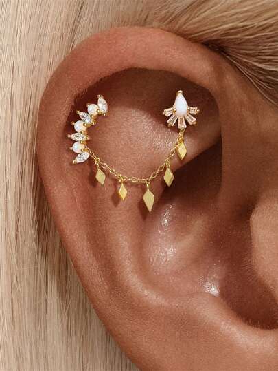 1Pc Chain Accessories 925 Sterling Silver Earring For Women Vintage Geometric Chain Minimalist Gift For Her Wedding Party Fine Jewelry