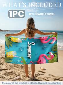 1 stuk bedrukte strandhanddoek, flamingo-patroon zwemhanddoek, badhanddoek, modieuze strandhanddoek, superabsorberende badhanddoek voor in de badkamer, zwemmen, fitness, yoga, zachte en comfortabele microvezelhanddoek, lichtgewicht en draagbaar, wind- en zonbescherming, zandbestendig voor zomerreizen, vakantiebadkamerdecoratie, verkrijgbaar met of zonder opbergtas, aanbevolen voor normale en grotere maten (35*75 cm kleine handdoek, 150 cm of groter aanbevolen)