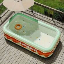 Foldable Inflatable Swimming Pool For Home Use, PVC Material With Waved Edge "Swimming" Print - Ideal Choice For Outdoor Patio And Garden Entertainment. Can Be Used By 1-7 People, Perfect For Backyard Splashing, Family Pool Party. Available In 5 Sizes, With PVC Material And Drain Plug At The Bottom
