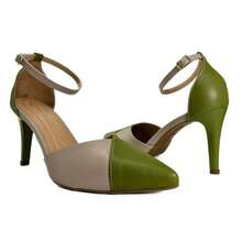 Mozione Women's Pumps Luxury High Heel Bicolor Shoes With Buckle Soft Comfortable - xanh quân đội - Xem 4