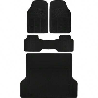 BDK Floor Mats, 4-Piece -Weather Car With Universal Fit Design, Durable Rubber Car Floor Mats With Capture Ridges, Waterproof Trucks SUV (Black)