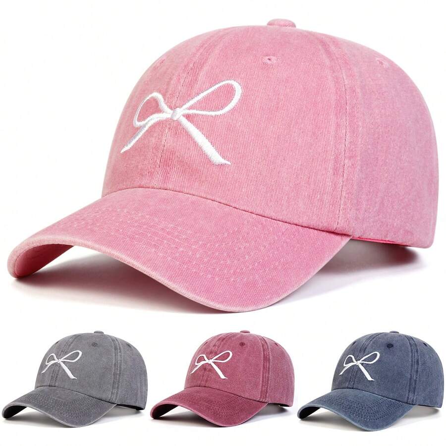 1pc Women's Butterfly Embroidered Washed Baseball Cap, Fashionable Adjustable Sun Protection Casual Hat Suitable For Spring, Autumn Outings, Travel, Beach, Party - Multicolor - View 1