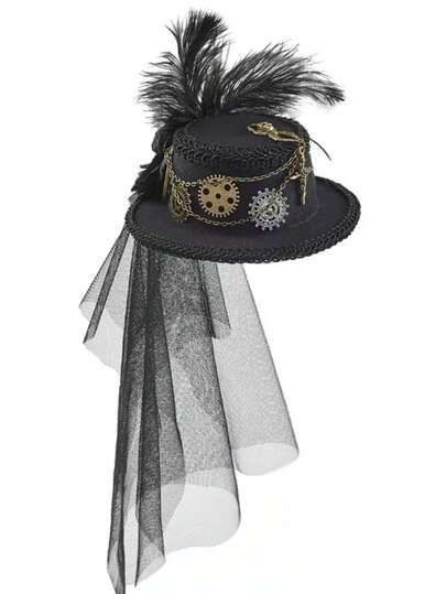 洛丽塔蕾丝羽毛哥特式蒸汽朋克齿轮链头饰，表演道具