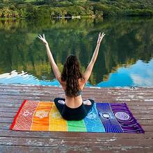 1 saltea de yoga și prosop de plajă cu tematică vibrantă chakra, protecție UV, uscare rapidă, decor de perete interior, excelent pentru meditație, picnic, fitness acasă, cadou excelent de Crăciun și Halloween pentru bărbați și femei, agățat de perete plin de viață