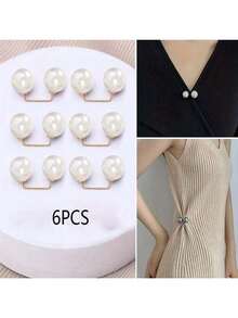 6 件防走失衣夹、珍珠胸针领夹、连衣裙和裙子腰带、衬衫领调节器、时尚腰带夹、时尚配饰、节日和派对礼物 - 彩色 - 查看 2