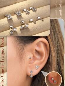 AVYRING 9pcs 20G Tragus Piercing Jewellery Labret Piercing Jewellery Threadless Push In Nose Studs Tragus Earrings Flat Back Tragus Stud Lip Medusa Helix Piercing Jewellery - Multicolor - View 4
