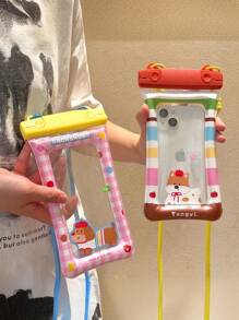 1 pezzo Custodia impermeabile per telefono con ciondolo a tema carino e cartoonesco, touchscreen, borsa trasparente galleggiante per il nuoto