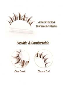 Rikuaild 5 对棕色漫画睫毛假睫毛动漫睫毛，自然外观纤细柔软棕色睫毛延长，漫画眼透明带可重复使用自然浓密睫毛角色扮演漫画新娘舞台日常化妆条状睫毛，睫毛，睫毛，假睫毛 - 尖尾漫畫款 - 查看 4