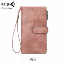 Nueva cartera larga de triple pliegue con tecnología RFID para comercio transfronterizo, cartera vintage multifunción para dama, de unicolor, con gran capacidad