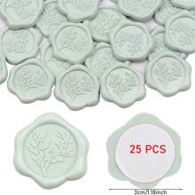 CYFUN DESIGN 20/25 PCS Eucalyptus Pattern Real Wax Sealing Stickers Self-Adhesive Wedding Invitation Envelope Seal Stickers For Decorating Wedding Invitations, Gifts,Back To School,School Supplies