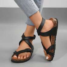 Sandals For Women Adjustable Ring Toe Design Comfortable Walking Shoes - màu đen - Xem 4