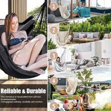 1pc Deluxe Striped Canvas Hammock Chair With Pocket & Head Pillow - Foldable Durable Knitted Sling Swing For Indoor/Outdoor Use Soft Brushed Fabric Solid Back Support Includes Side Pocket - Hand Wash/Dry Clean Perfect For Patio Bedroom Living Room Hammock Swing Chair Patio Relaxation Vibrant Outdoor Decor Cozy Relaxation Gear Summer Outdoor Lounge Chair