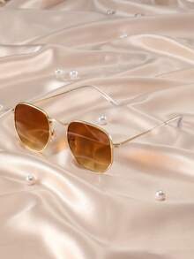 1 件女士金属多边形框架小脸休闲高品质时尚眼镜，适合户外、驾驶、日常使用、节日礼物