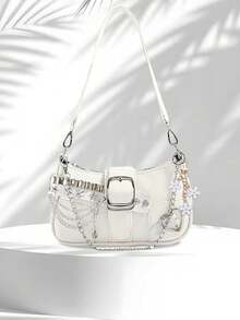 Y2K 风格小号单肩包磁性密封，PU 材质，涤纶衬里，链条肩带，朋克风格设计，非常适合购物和拍照。