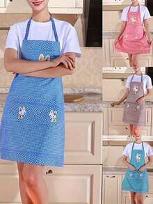 1/2 piezas Delantal de bolsillo con diseño de conejo lindo - Ajustable, patrón de cuadros de conejo de dibujos animados - Resistente al aceite y los tintes, impermeable y a prueba de aceite, perfecto para cocinar y hacer tareas domésticas, adecuado para chefs, jardineros y panaderos, accesorios de cocina (1/2 piezas) - Multicolor - Ver 2