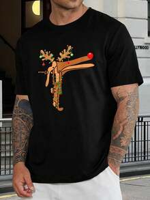 Camiseta navideña con luces de espéculo de reno divertido - Regalo navideño único para profesionales médicos - Cómoda camiseta festiva para hombre - Negro - Ver 1