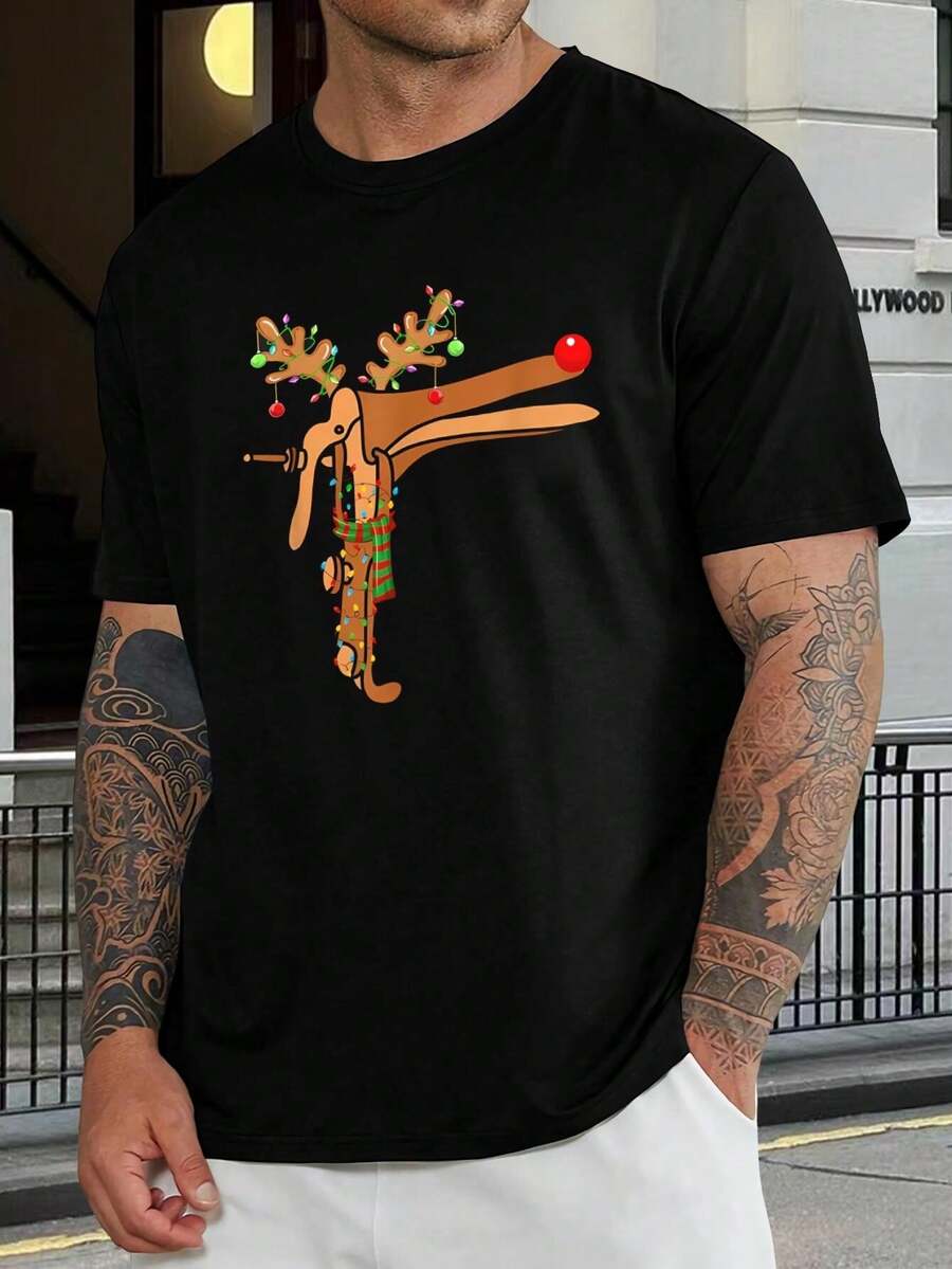 Camiseta navideña con luces de espéculo de reno divertido - Regalo navideño único para profesionales médicos - Cómoda camiseta festiva para hombre - Negro - Ver 1