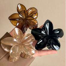 1 件女式仿珍珠白花 8 厘米/3.15 英寸大号塑料发夹，时尚百搭高端优雅简约纯色发饰，适合日常外出、休闲、派对、通勤、度假、发型、洗脸、化妆、服装搭配发夹爪夹发夹发夹发夹发夹接发夹，沙滩配饰秋冬女士发饰 - 白色 - 查看 10