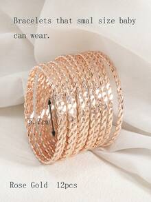 12 件闪亮优雅几何方块可叠戴手镯，适合儿童