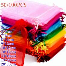 10/50/100pcs Navy Blue Gift Bags, Navy Blue Organza Candy Bags For Tableware, 10 Mixed Colors Wedding Favor Bags, Various Festival Party Packaging Supplies, Holiday Home Decor, Wedding Party Gift Packaging, Festival Activities And Party Gift Bags