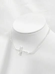 1 pieza Collar con cruz de cristal minimalista y de moda, cadena para la clavícula para uso diario