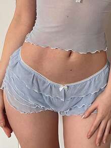 Women Y2k Lace Bloomers Lolita Multi-Layered Bottoms Ruffle Short Sweet Pettipants Sexy Mini Shorts Low Rise Hot Pants Cute Pumpkin Bottoms - Màu xanh lam - Xem 3
