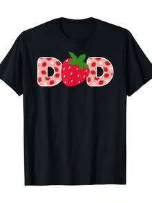 Camiseta divertida de la familia de la fresa 1er cumpleaños papá-Algodón 100%, manga corta, cuello redondo, ajuste Casual - Negro - Ver 1