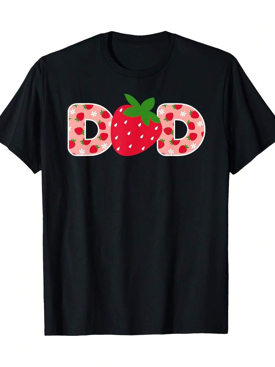 Camiseta divertida de la familia de la fresa 1er cumpleaños papá-Algodón 100%, manga corta, cuello redondo, ajuste Casual - Negro - Ver 1