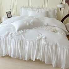 MOOWOOO Chic Lace & Bow Comforter Set For Women | Ruffled Bedding Collection With Pillowcases |  Home Elegance,White - White - View 3