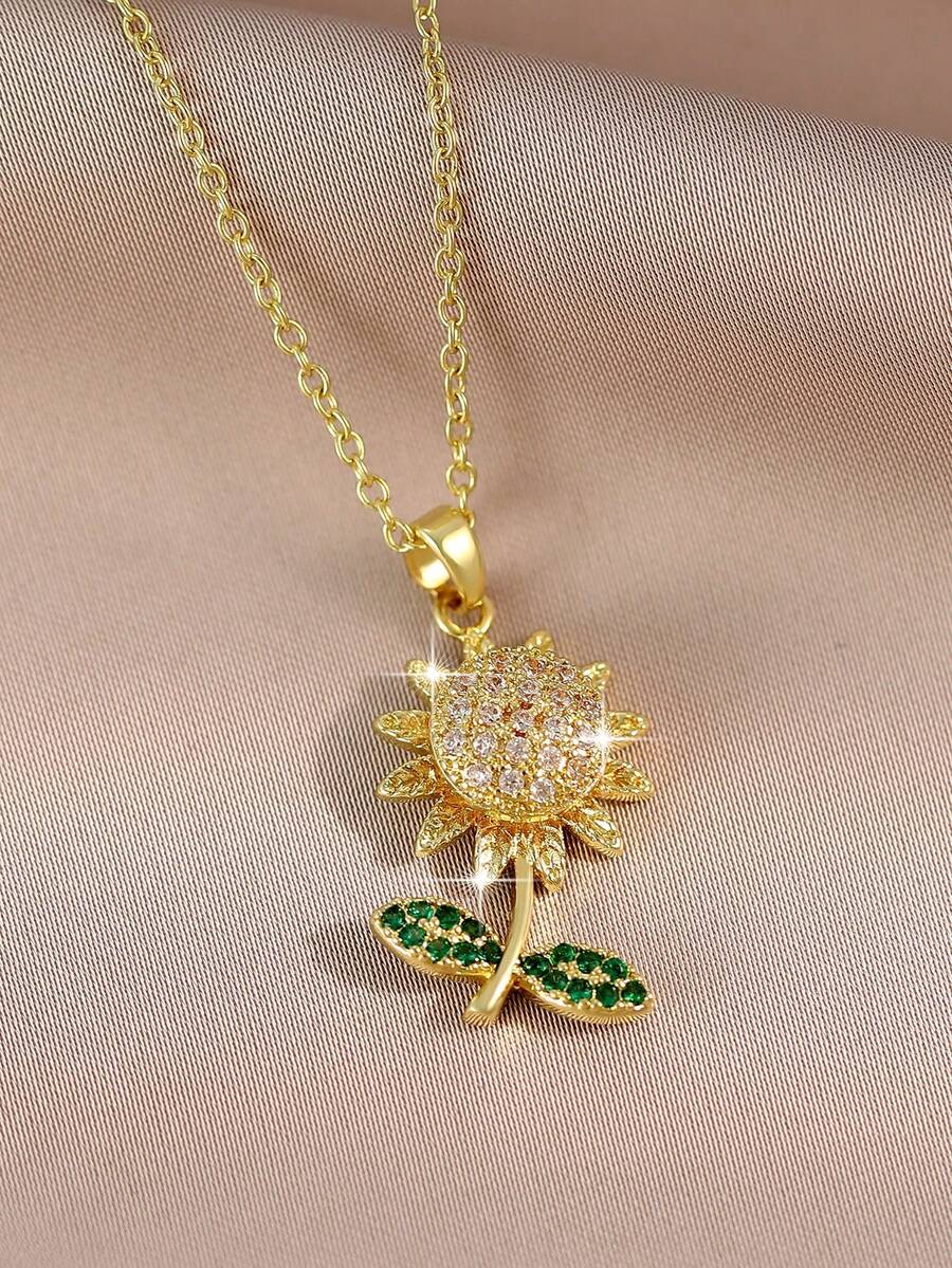 1 pieza Collar con dije de girasol dorado y cubic zirconia para madre e hija, flor tridimensional casual, regalo para mujer para fiestas, diario, viajes