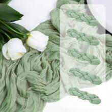 5/10/15 Pcs Sage Green Pleated Table Runner Perfect For Wedding Party Room Table Decoration, Wedding Anniversary And Banquets Party Supplies, Gauze Table Cover Table Flag, Cheesecloth Table Runner