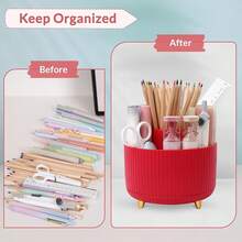360 Rotación de bolígrafo púrpura y organizador de suministros de arte, organizador de computadora de 5 ranuras para oficina, escuela, hogar - Rojo - Ver 5