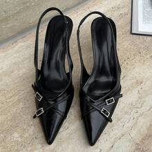 Moderne Damen-Sandalen in Rot - Stylische High Heels, Pumps und Slingbacks mit spitzen Absätzen und Schnallen für Damen. - Schwarz - Übersicht 2