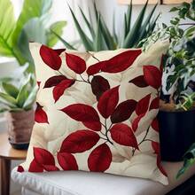 MEMNUN 1个/2个红色叶子图案印花抱枕套（不含枕芯），尺寸：17.7*17.7英寸（45*45厘米）/19.69*19.69英寸（50*50厘米）/15.75*15.75英寸（40*40厘米），单面印花，涤纶材质，适用于房间装饰、家居装饰、卧室装饰，可用于沙发、床、客厅、卧室、汽车、办公室、酒店等场所，四季皆宜，是馈赠亲朋好友的理想之选。 - 彩色 - 查看 5